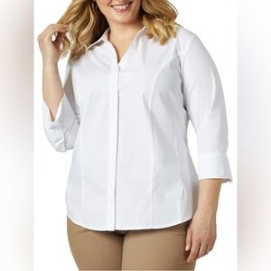 NWT Riders by Lee Indigo Plus 3/4 Sleeve Woven Shirt Hidden Buttons Sz 1X